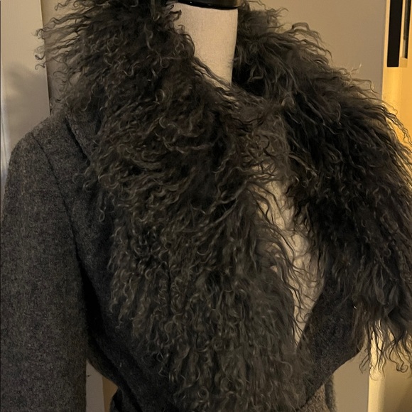 Chic Gray wool jacket with real lamb fur, medium size woman! So warm, chic - Picture 3 of 17
